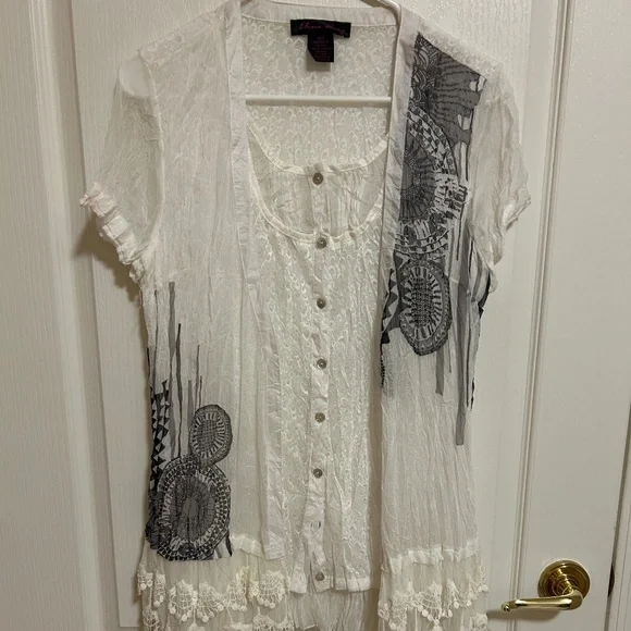 LIKE NEW! Women's Elena Wang Sheer Boho Layered Top - MEDIUM - Picture 3 of 13